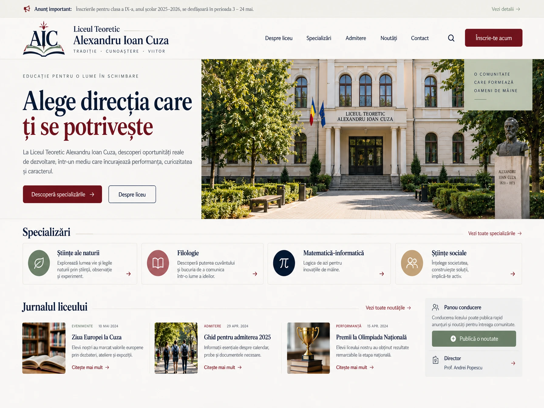 Demo website Liceul Modern — desktop