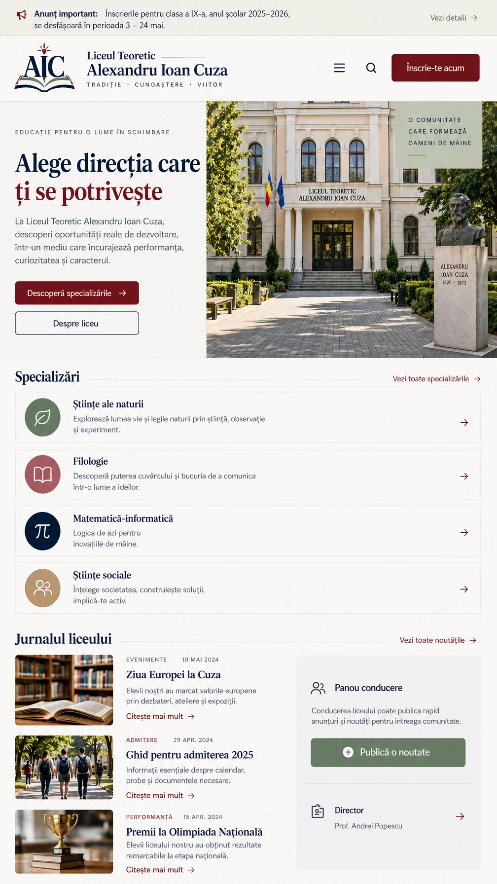 Demo website Liceul Modern — mobil